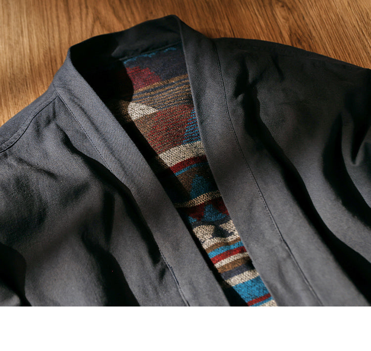 Men's Japanese Retro Reversible Cotton Robe Cardigan