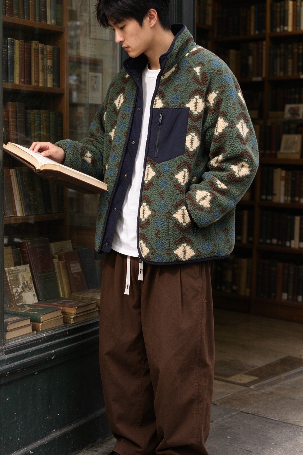 Reversible Fleece Jacket – Geometric Pattern | Yamalinclothes | Vintage workwear outfit