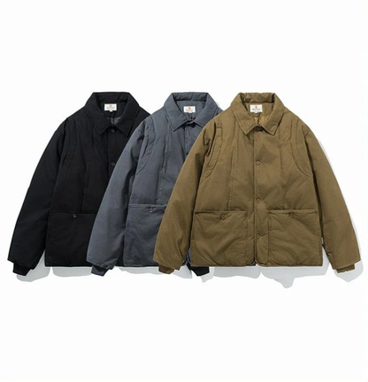 Retro Workwear Cotton Padded Jacket - Turn-Down Collar Winter Coat (Men)