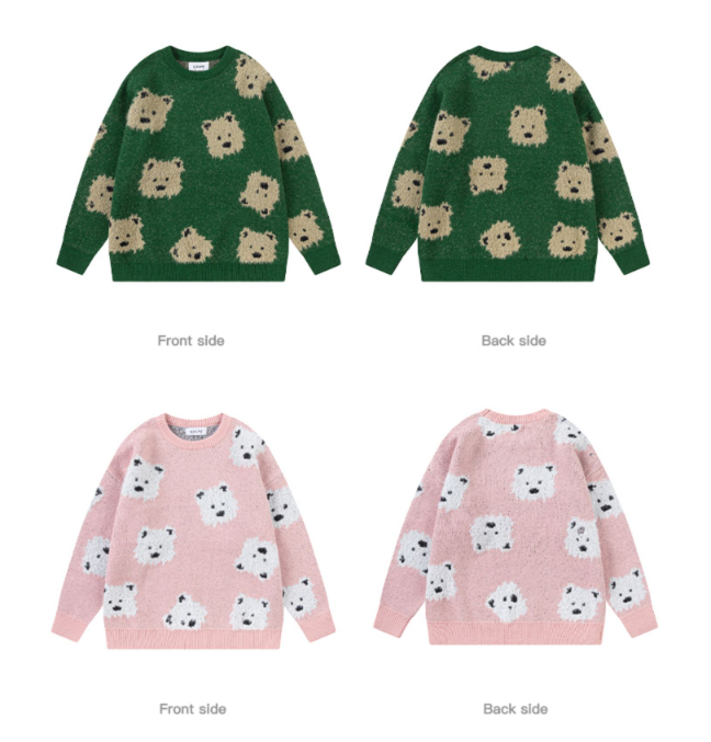 Color-Block Cartoon Puppy Knitted Sweater – Designer Brand Unisex