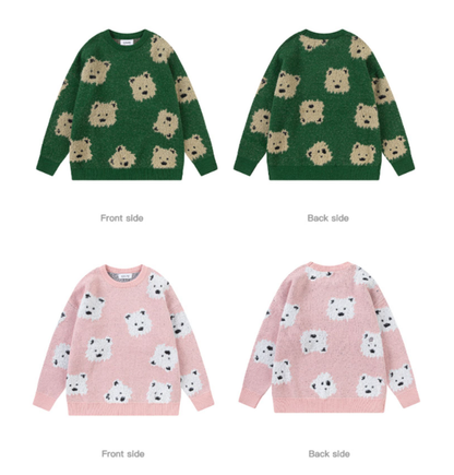 Color-Block Cartoon Puppy Knitted Sweater – Designer Brand Unisex