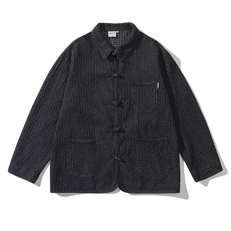 Amekaji Autumn Vintage Multi-Pocket Button Work Jacket Men's Loose Fit Turn-Down Collar Washed Jacket Trend