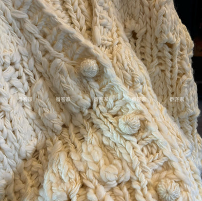 Women's 2025 Autumn Winter Thick Knit Cardigan - Simple Solid Color Buttoned Loose Versatile Sweater Coat