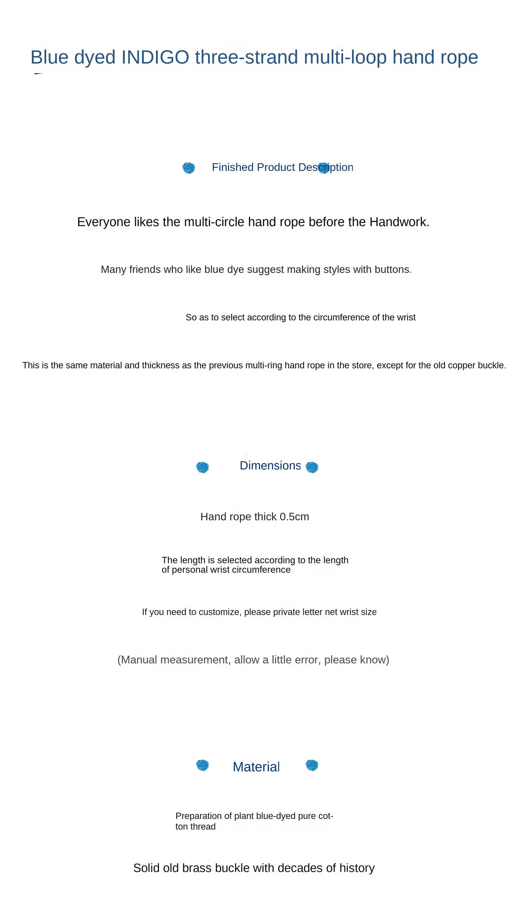 Original Blue Dyed Bracelet Chinese Retro INDIGO Tie-Dye Bracelet Multi-Turn Three-Strand Braided Couple Bracelet