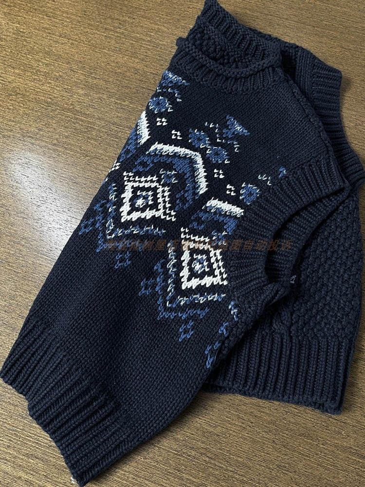 Women's Autumn Winter Fair Isle Crochet Vest - Japanese Nordic Style Sleeveless Knitted Waistcoat