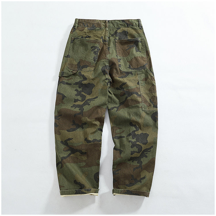 Men's American Retro Logging Work Pants - Loose Straight Washed Cotton Camouflage Casual Pants