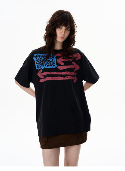 American Retro Dirty Short Sleeve T-Shirt for Men Ins Trendy Brand Fashion Cool Niche Top Couple Tee