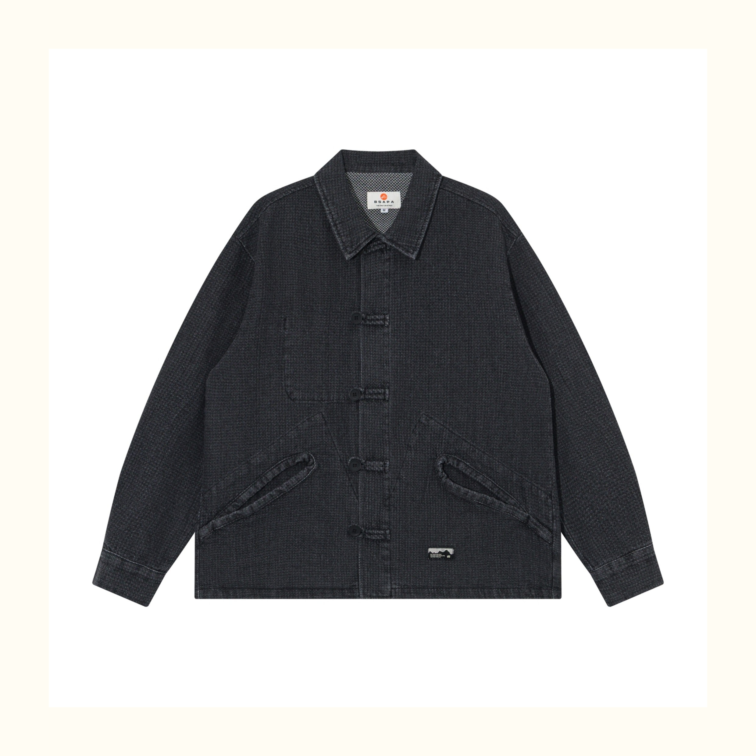 Ethnic-Style Buckle Denim Jacket – Vintage Washed Casual Outerwear with Chinese Folk Detail