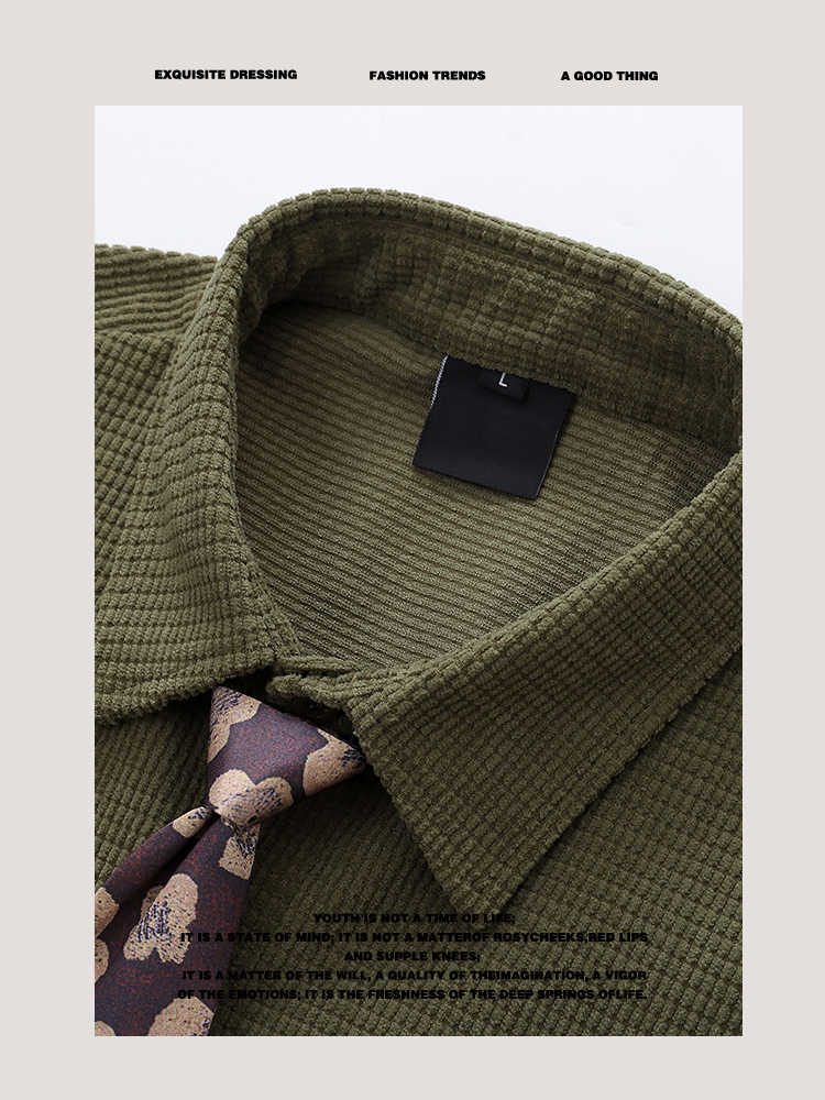 Vintage Neutral Waffle Knit Long Sleeve Shirt – Spring/Autumn Unisex Casual