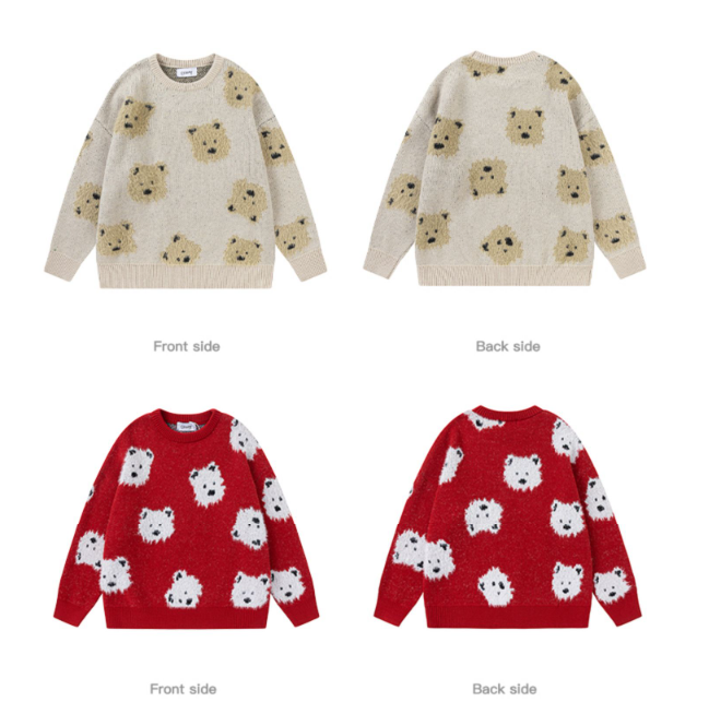 Color-Block Cartoon Puppy Knitted Sweater – Designer Brand Unisex