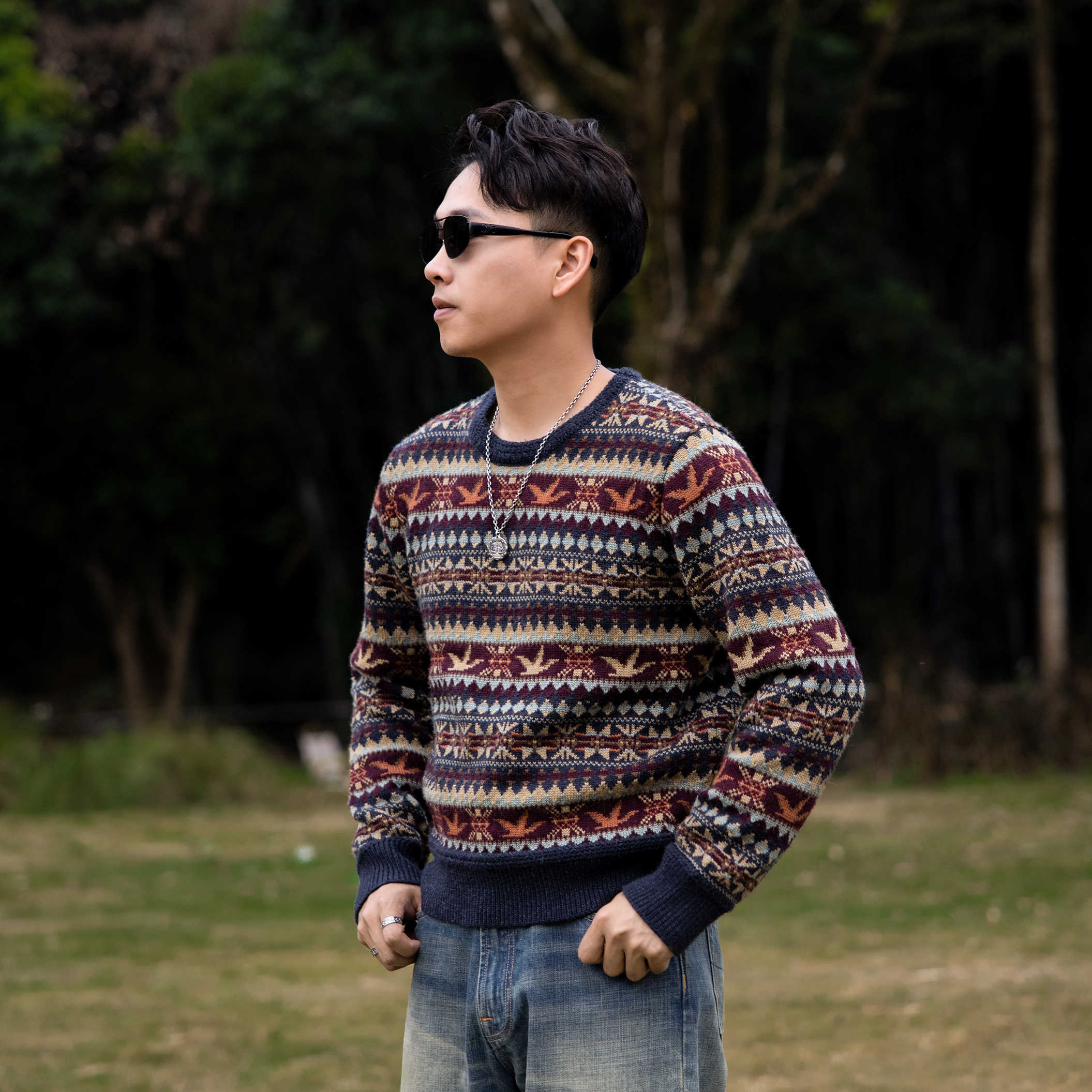 Vintage Neutral Waffle-Knit Long Sleeve Shirt – Spring/Autumn Unisex Casual