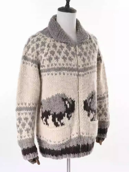 Vintage Neutral Waffle-Knit Long Sleeve Shirt – Spring/Autumn Unisex Casual