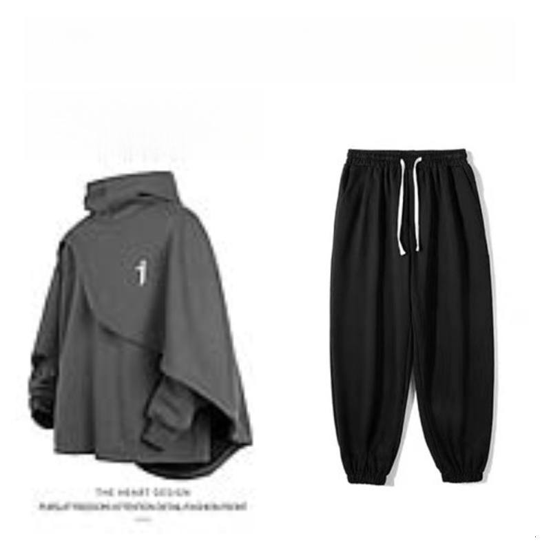 High-Neck Hooded Sweatshirt – Autumn/Winter Loose “Two-Piece” Layered Cape Jacket for Men