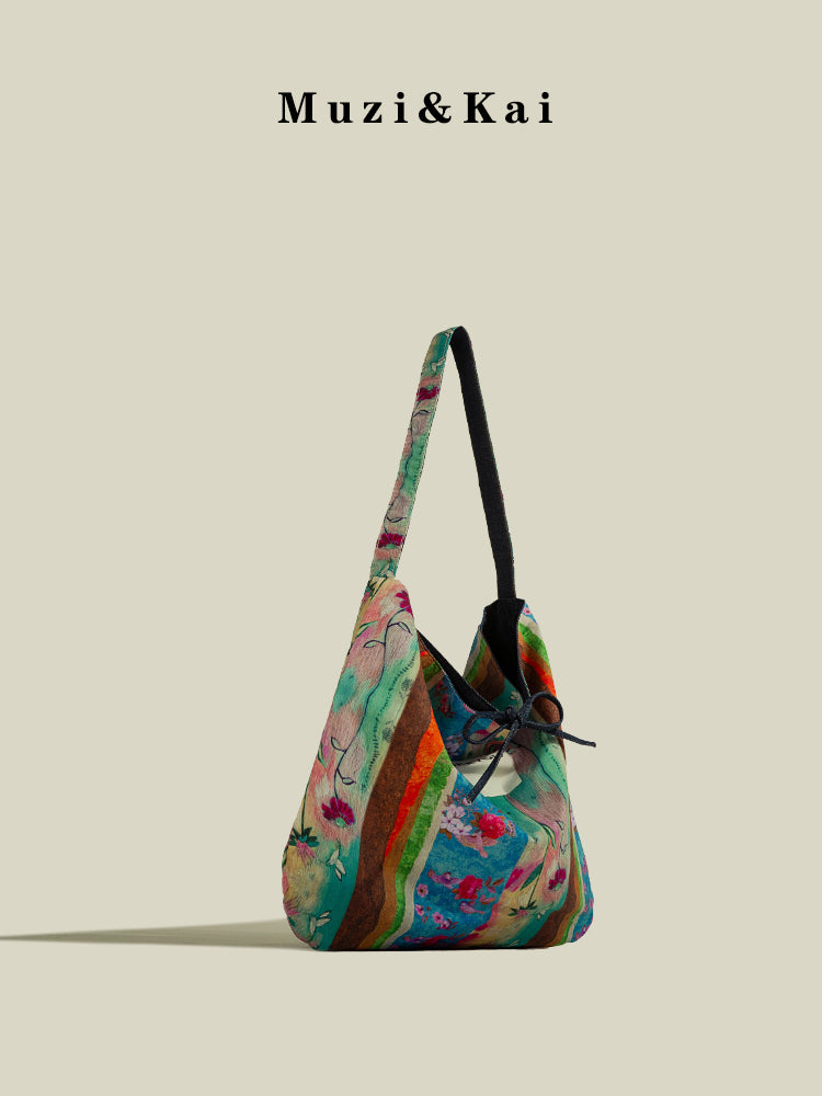 Large Capacity Tote Bag for Women 2025 New Fashion Retro Color Block Versatile Casual Commuter Shoulder Bag