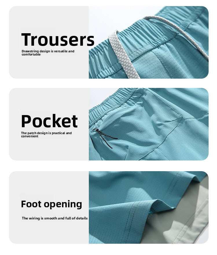 Summer Outdoor Fake Two-Piece Double-Layer Running Sports Shorts for Men Anti-Exposure Quick-Dry Cycling Training Shorts