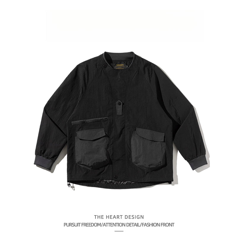 Mountain-Style Functional Windbreaker Jacket – Retro Loose-Fit with Pockets & Patchwork