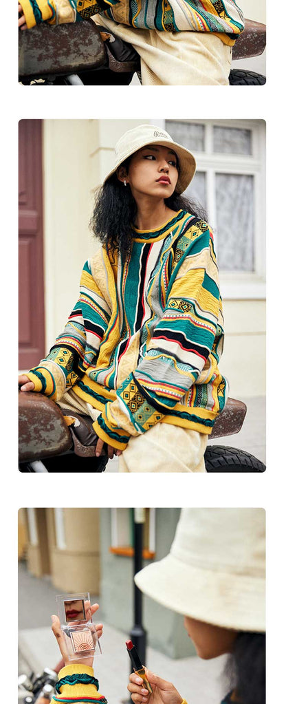 Medria New Year Limited Edition Sweater - Retro Bitter Melon Stripe Multi-Color Pullover