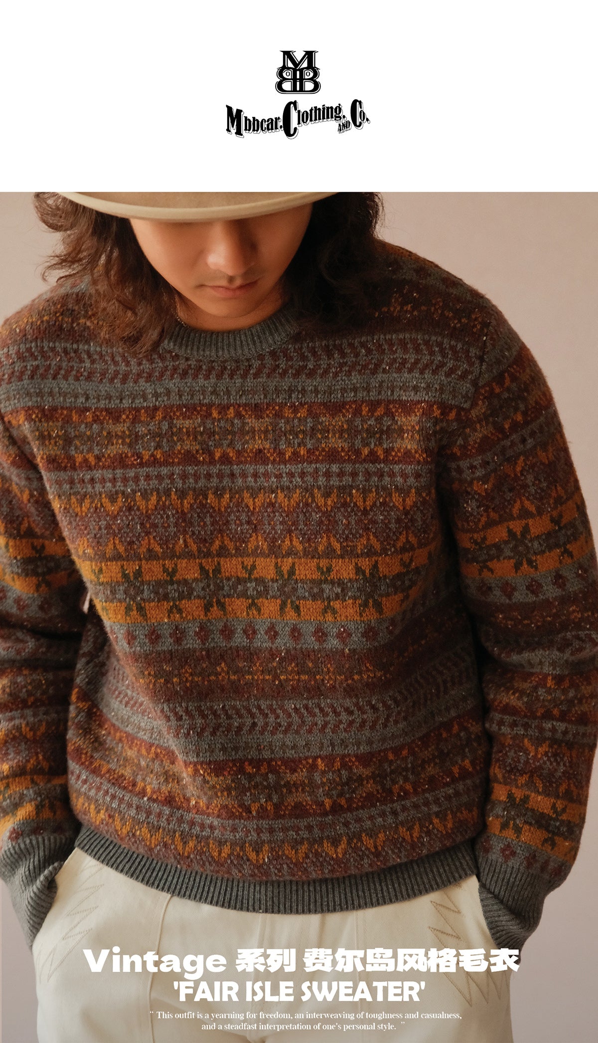 Vintage Fair Isle Wool-Blend Crewneck Sweater – British Heritage Style (Unisex)