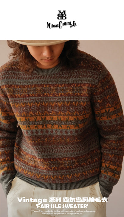 Vintage Fair Isle Wool-Blend Crewneck Sweater – British Heritage Style (Unisex)