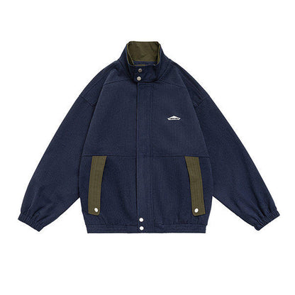 Corduroy Jacket – Contrast Stand Collar & Pocket Trim | Yamalinclothes