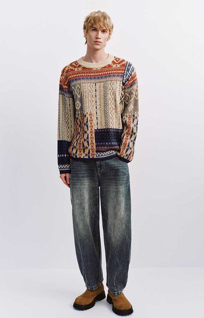 Vintage Neutral Waffle-Knit Long-Sleeve Shirt – Spring/Autumn Unisex Casual