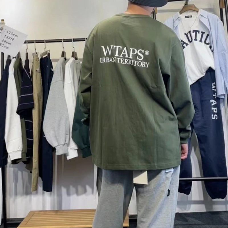 Japanese Style Heavy Cotton Crew Neck Long Sleeve T-Shirt 2023 New Base Shirt Letter