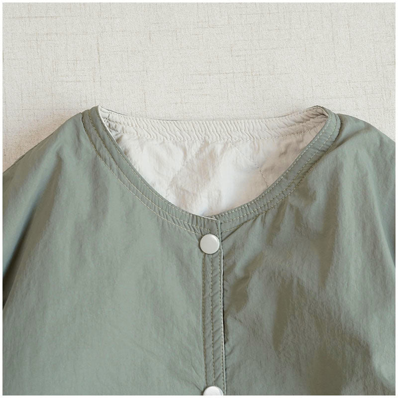 Reversible Quilted Cotton Jacket – Lightweight Loose Fit with Round Neck for Spring/Autumn