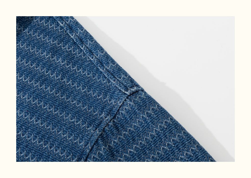 Japanese Ethnic Jacquard Denim Shirt Jacket – Loose & Cozy for Autumn/Winter