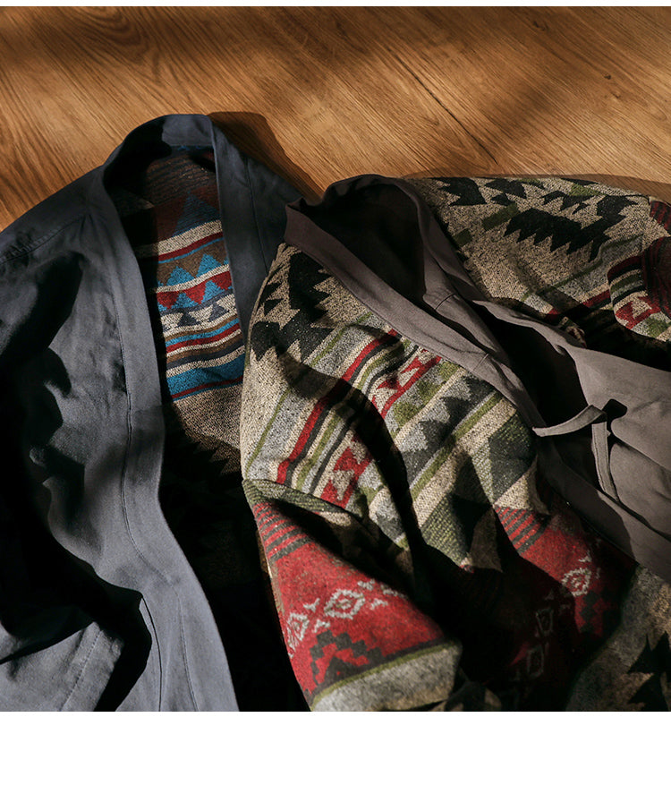 Men's Japanese Retro Reversible Cotton Robe Cardigan