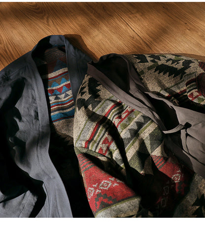 Men's Japanese Retro Reversible Cotton Robe Cardigan