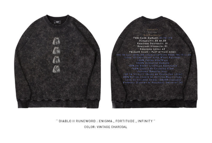 TEE7 Diablo Rune Mystery Crewneck Sweatshirt - Vintage Washed Heavyweight Cotton (Unisex)