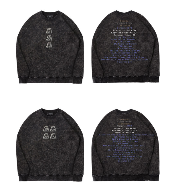 TEE7 Diablo Rune Mystery Crewneck Sweatshirt - Vintage Washed Heavyweight Cotton (Unisex)