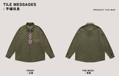 Vintage Neutral Waffle Knit Long Sleeve Shirt – Spring/Autumn Unisex Casual