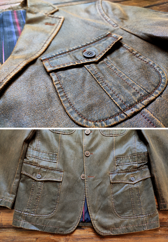 Dry Wax Cloth Hunting Suit Jacket - Vintage American Multi-Pocket Blazer (Men)