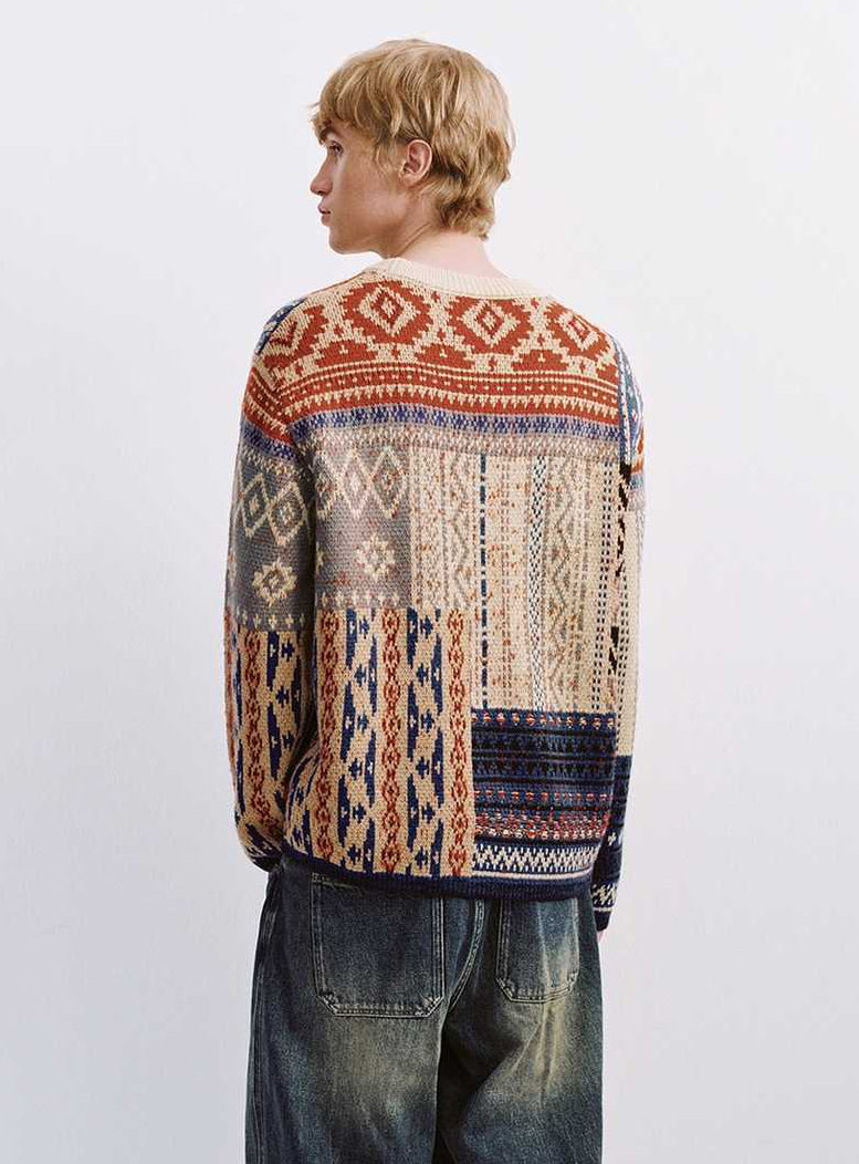 Vintage Neutral Waffle-Knit Long-Sleeve Shirt – Spring/Autumn Unisex Casual