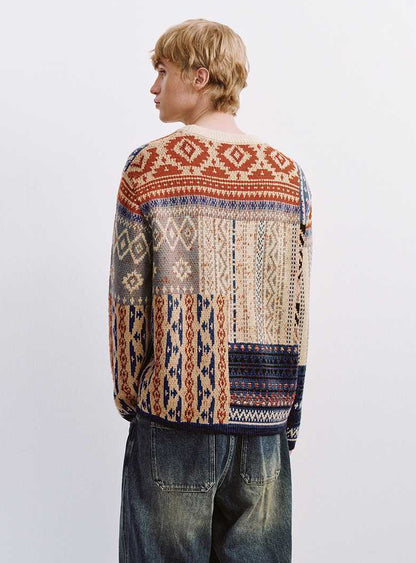 Vintage Neutral Waffle-Knit Long-Sleeve Shirt – Spring/Autumn Unisex Casual