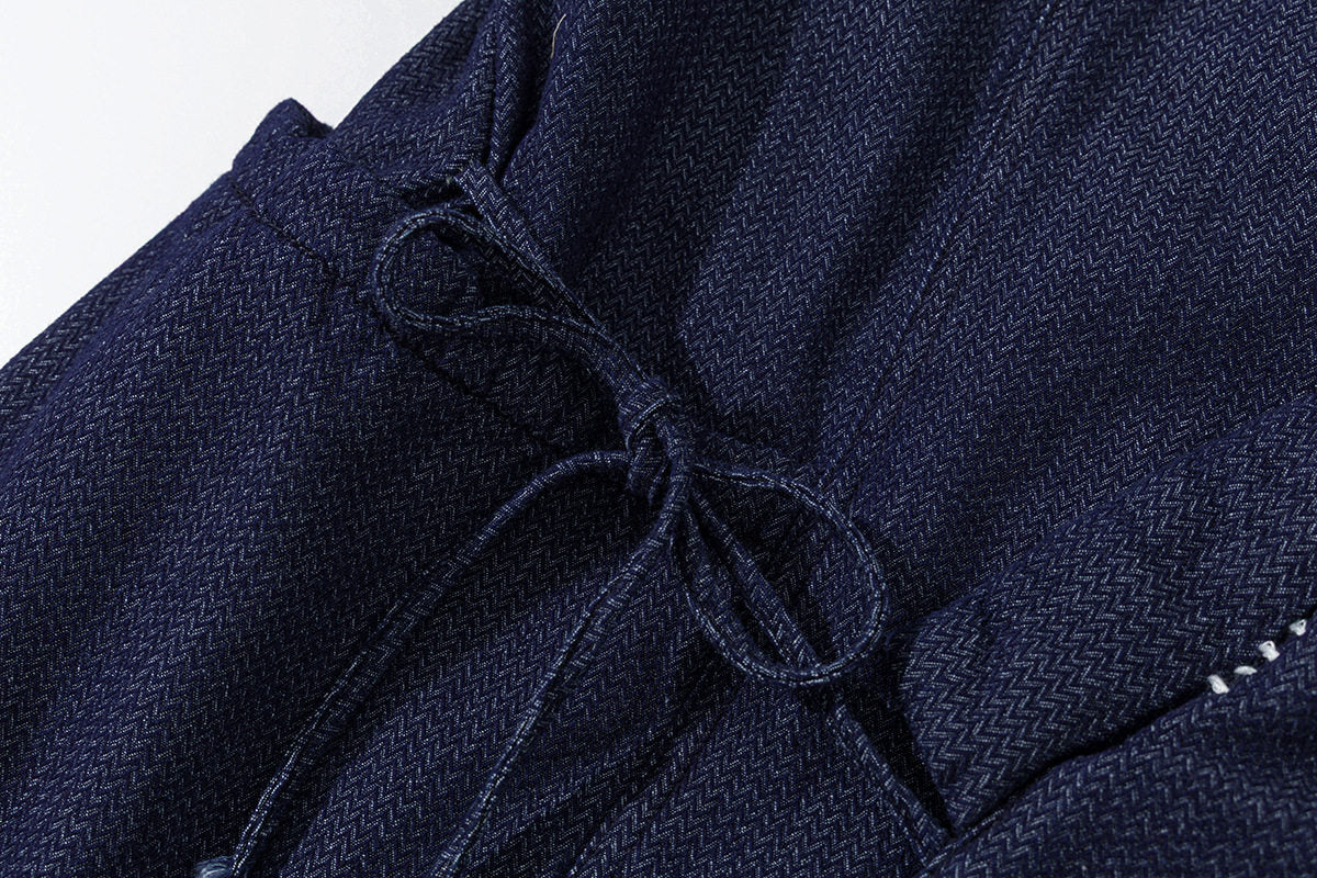 INDIGO STYLE Vintage Taoist Robe Denim Jacket - Two-Tone Oversized Coat (25AW)