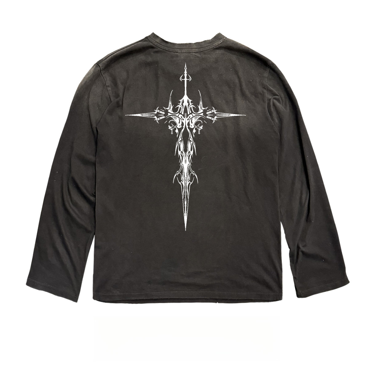 Melanin “Little Dirty” Batik Spray-Horse Tee – Gothic Art, Vintage Red Distressed Long Sleeve