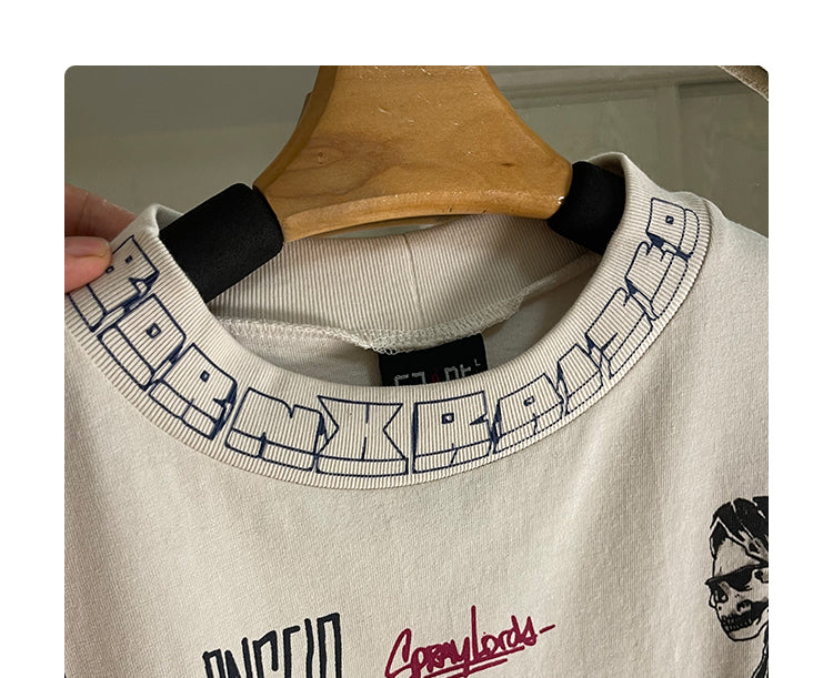 Quan Zhilong “Saint Michael” Rhinestone Graffiti Long-Sleeve Tee – Unisex Streetwear Vintage Base