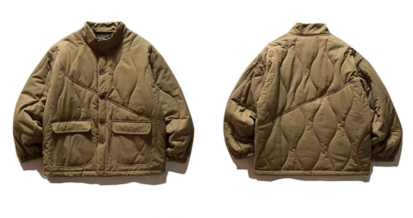 JOYZONE Japanese Retro Stand Collar Cotton Jacket - Large Pocket Workwear Coat (Men)