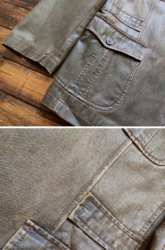 Dry Wax Cloth Hunting Suit Jacket - Vintage American Multi-Pocket Blazer (Men)