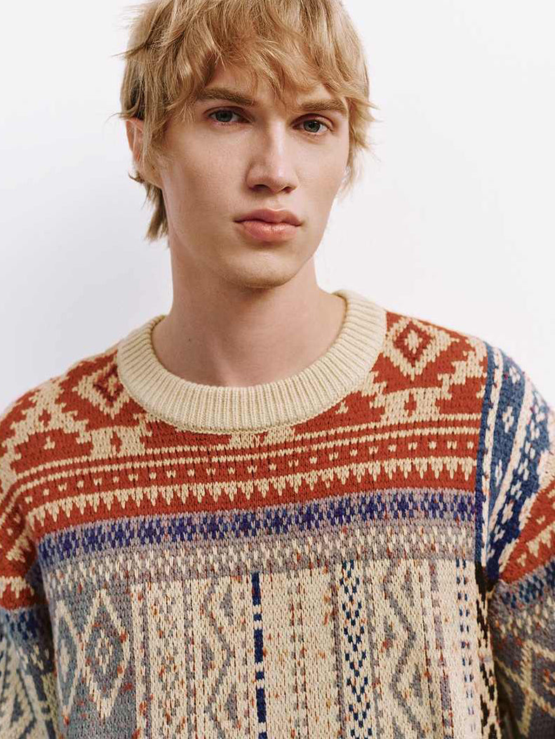 Vintage Neutral Waffle-Knit Long-Sleeve Shirt – Spring/Autumn Unisex Casual