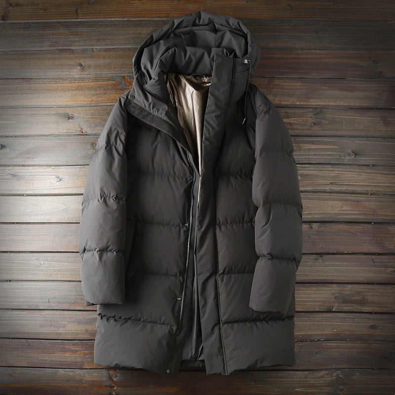 Men's Plus Size 800 Fill Power Mid-Length Down Jacket - Euro-American Style Hooded Thickened Cold-Resistant Warm Coat