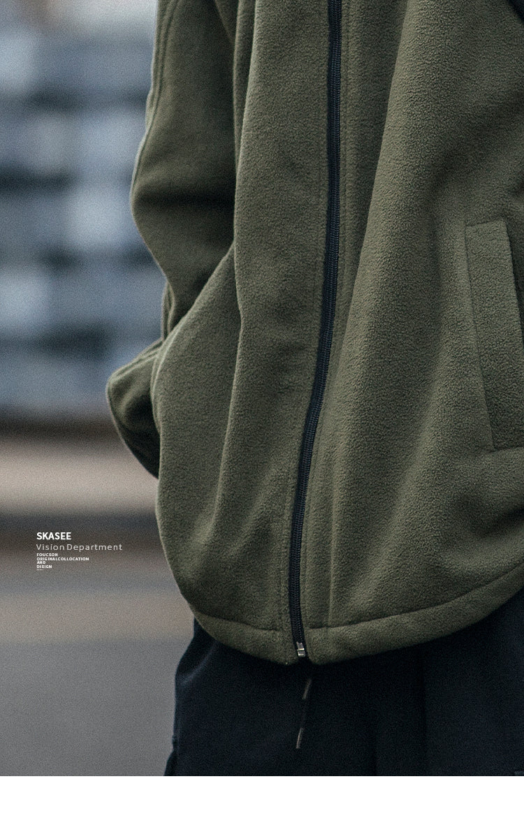 25 Winter Fleece Cardigan Cotton Jacket Men's Trendy Loose Couple Sweatshirt Men's BF Style Stand Collar Casual Top Coat