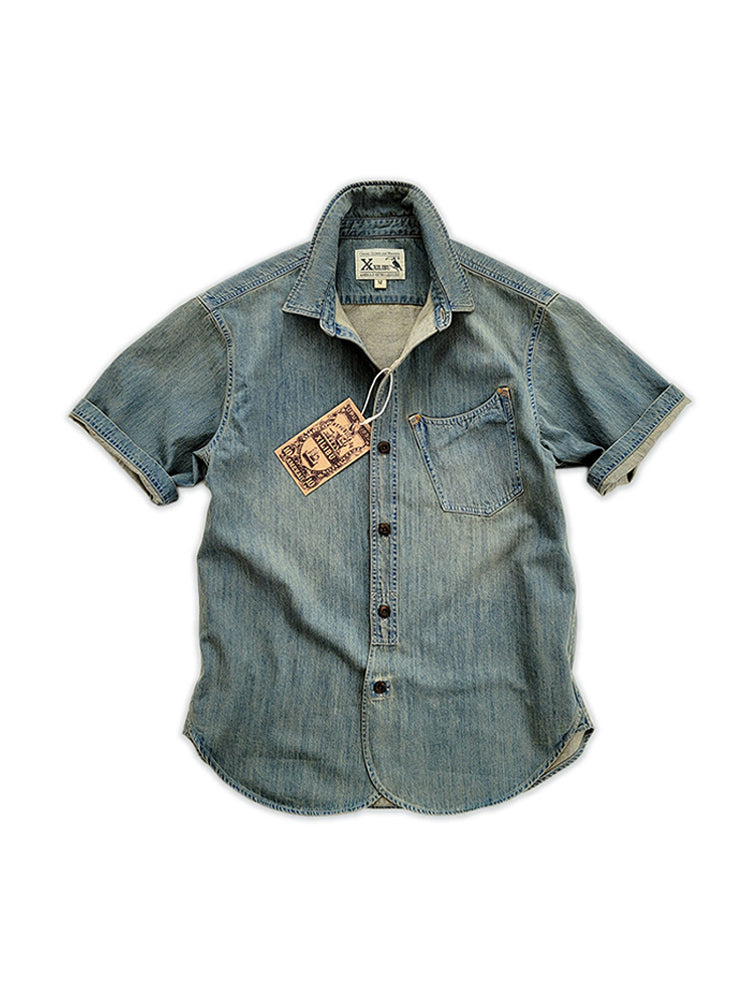 Summer Cotton Denim Short Sleeve Shirt Amekaji Retro Casual New Arrival