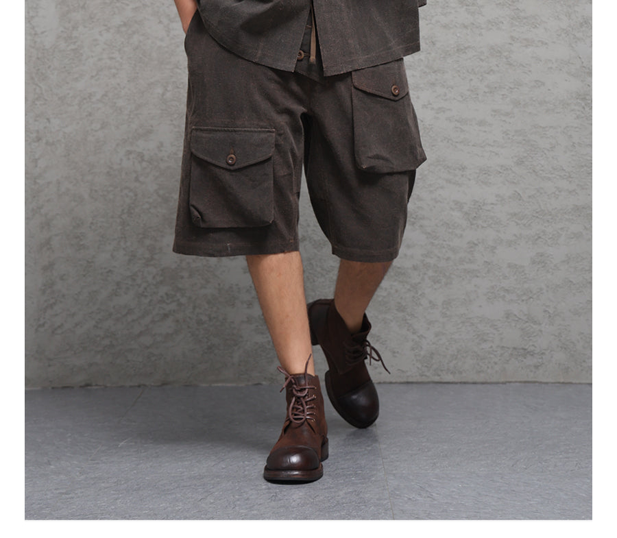 Wild Silk Cuban Collar Half Sleeve Shirt Men's Dye Yam Dyed Tussah Silk Aloha Retro Short Sleeve Shirt Summer