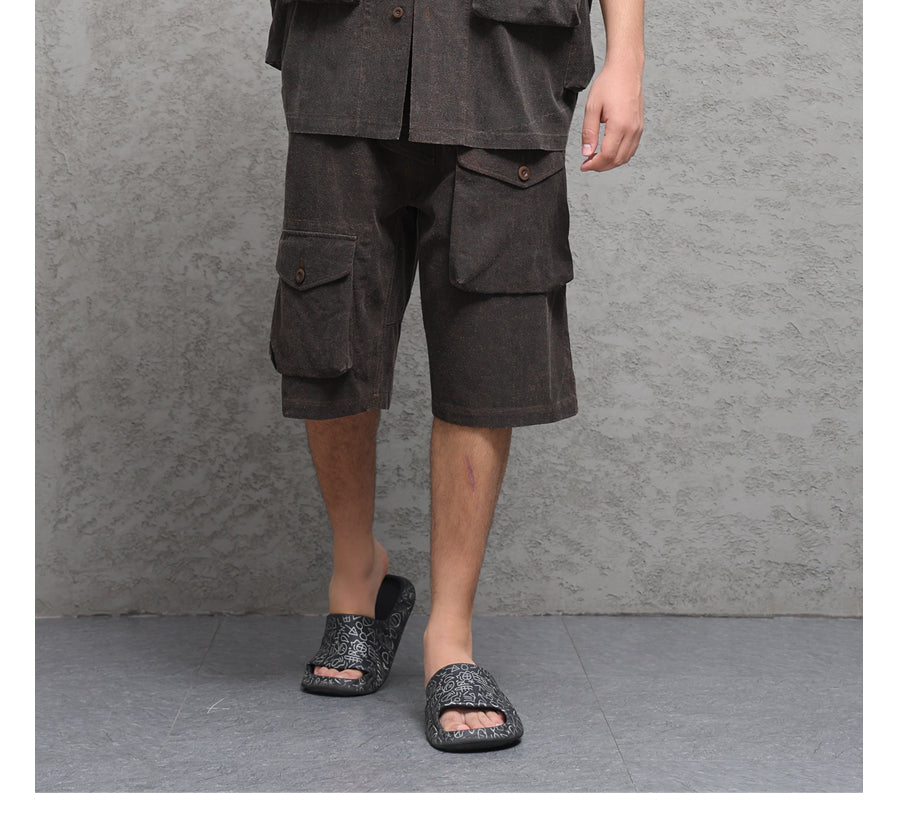 Wild Silk Cuban Collar Half Sleeve Shirt Men's Dye Yam Dyed Tussah Silk Aloha Retro Short Sleeve Shirt Summer