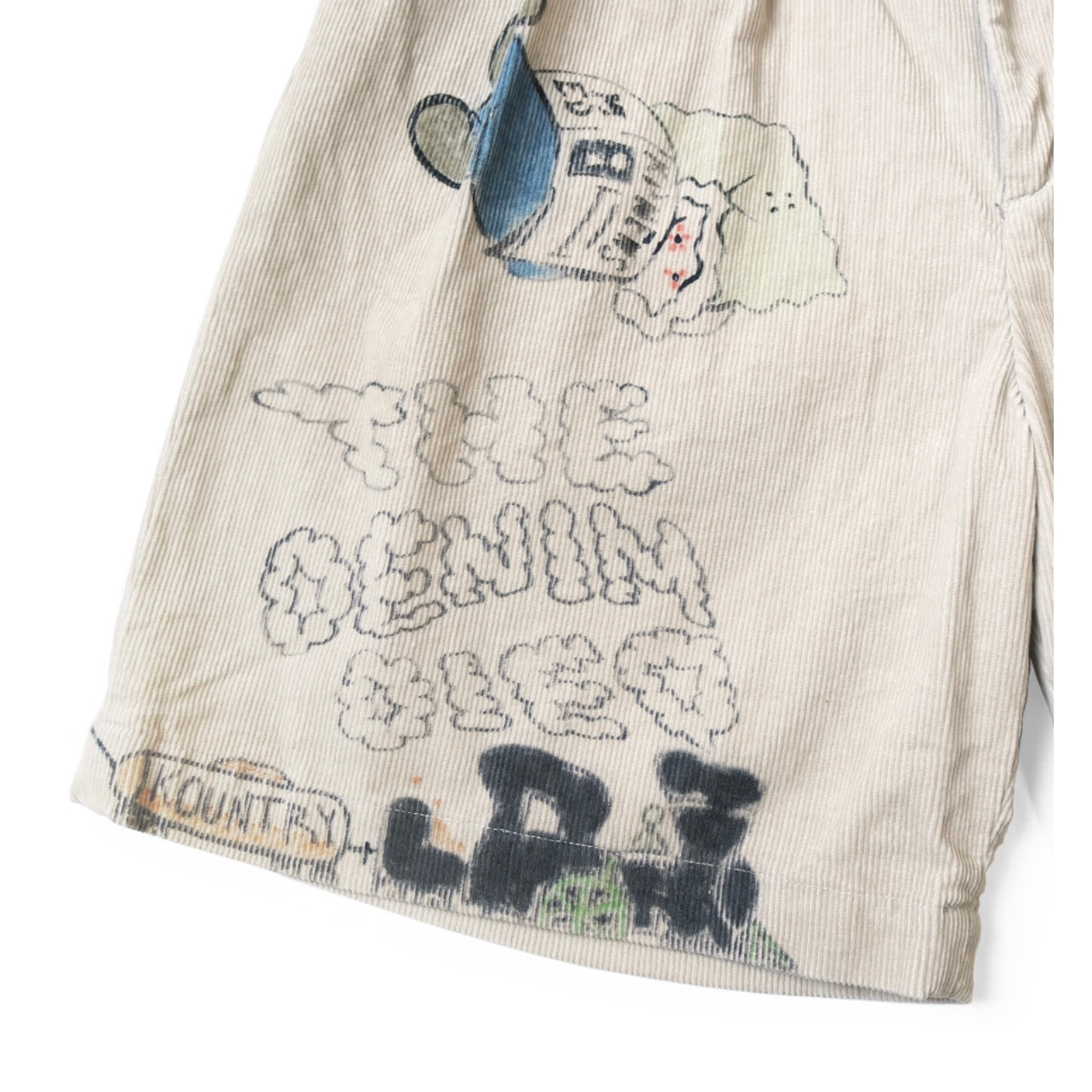 Japanese Style Casual Cartoon Fun Print Washed Vintage Corduroy Shorts