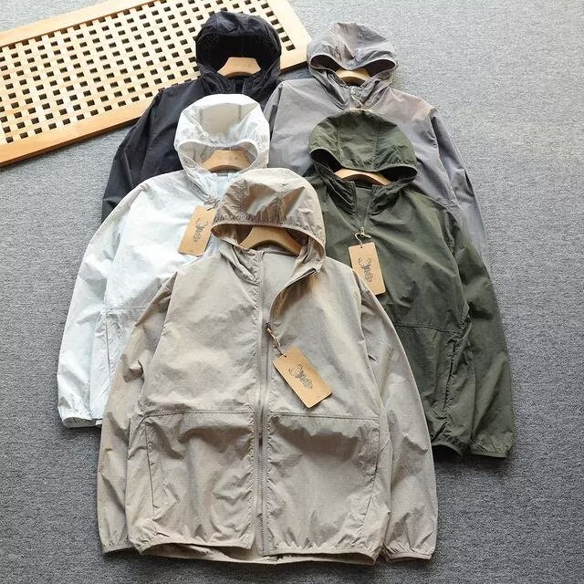 American Style Summer Hooded Sun Protection Jacket Versatile Breathable Unisex Lightweight Trendy Coat with a Sense of Design