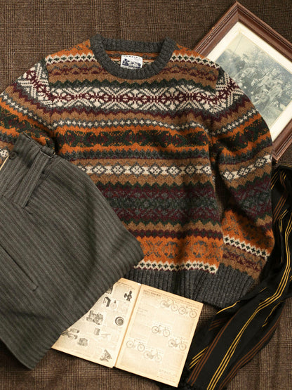 Vintage Floral Fair Isle Shetland Wool Sweater – Unisex Long Sleeve